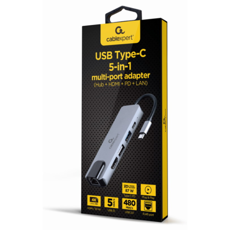 Gembird A-CM-COMBO5-04 base para portátil y replicador de puertos Alám