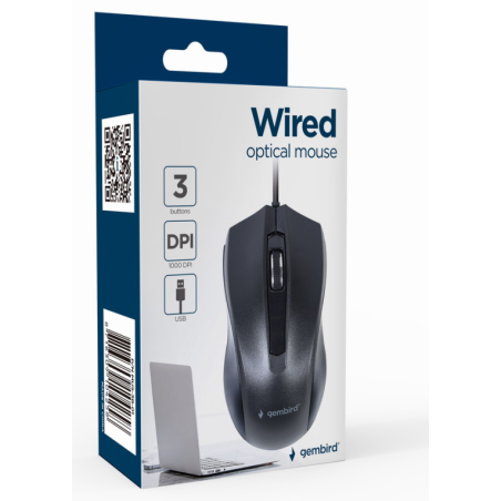 Gembird MUS-3B-01 ratón Oficina Ambidextro USB tipo A Óptico 1000 DPI