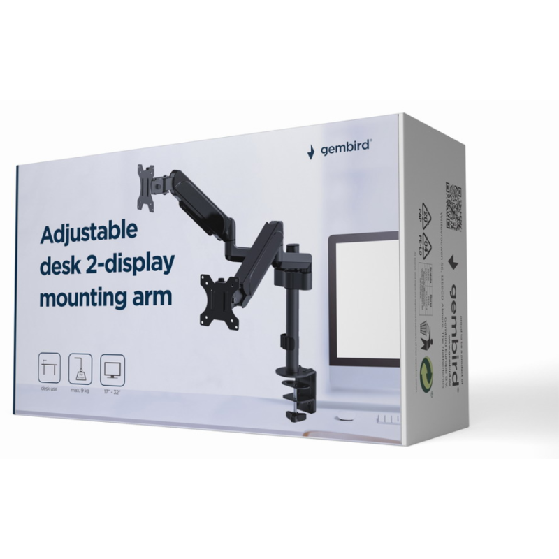Gembird MA-DA2P-01 soporte para monitor 81,3 cm (32) Escritorio Negro