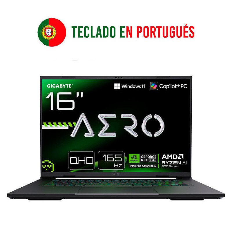 GIGABYTE AERO X16 2WHA3PTC65AH ordenador portatil Copilot+ PC AMD Ryzen AI 9 HX 370 Portátil 40,6 cm (16) WQXGA 32 GB DDR5-SDRAM