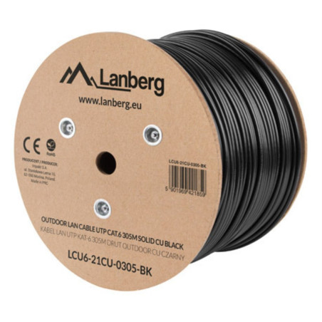 Lanberg LCU6-21CU-0305-BK cable de red Negro 305 m Cat6 U/UTP (UTP)