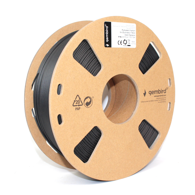 Gembird 3DP-PLA1.75-01-BK material de impresión 3d Ácido poliláctico (PLA) Negro 1,4 kg