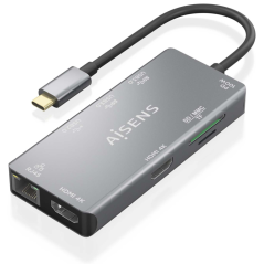 AISENS ASUC-9P018-GR base para portátil y replicador de puertos Alámbr