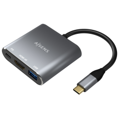 AISENS Conversor USB-C a HDMI/USB-C/Tipo A USB 3.0, 3 en 1, Gris, 15cm
