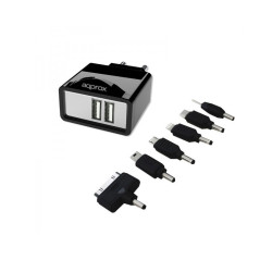 CARGADOR USB DE VIAJE/PARED DUAL+ 6 TIPS NEGRO APPROX