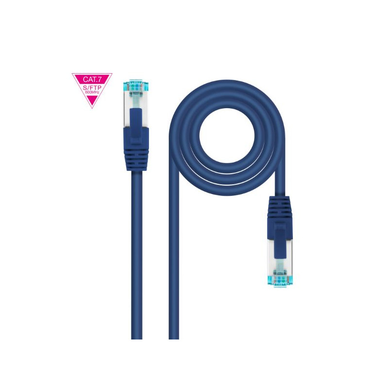 CABLE DE RED LATIGUILLO 600MHZ LSZH SFTP PIMF CAT7 AWG26 0.25 M AZUL NANOCABLE