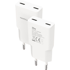 CARGADOR PARED 2XUSB-C PD 25W BLANCO NANOCABLE