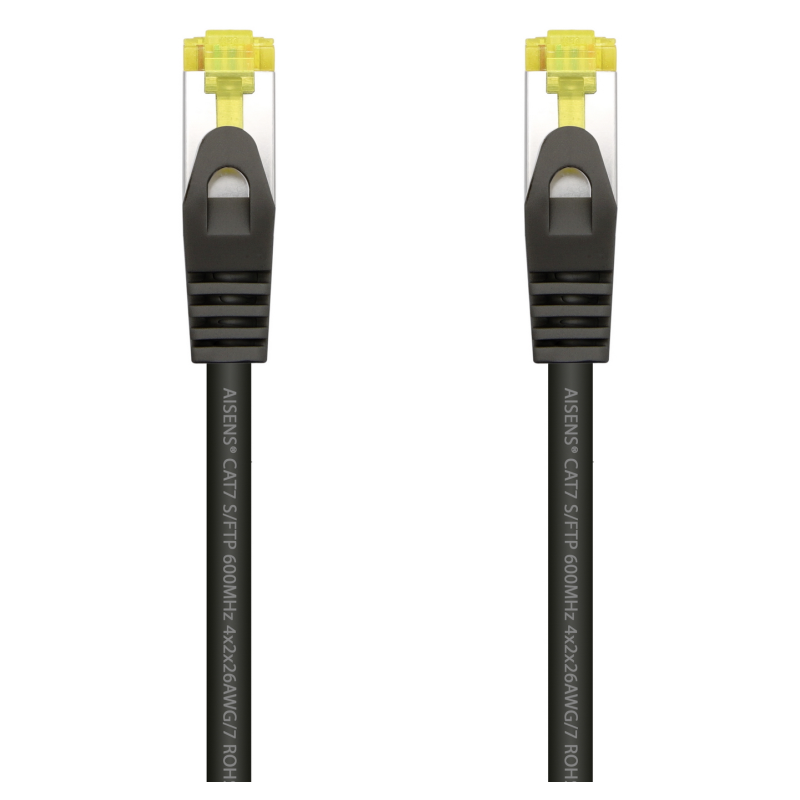 AISENS Cable De Red Latiguillo RJ45 LSZH Cat.7 600 MHz S/FTP PIMF AWG26, Negro, 0.5 m