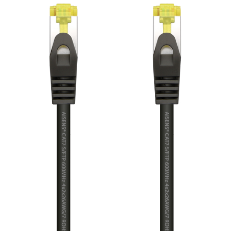 AISENS Cable De Red Latiguillo RJ45 LSZH Cat.7 600 MHz S/FTP PIMF AWG26, Negro, 0.5 m