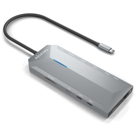 AISENS USB-C Dock 12 En 1, USB-C A 2xHDMI, 1xRJ45, 3xUSB-A, 2xUSB-C, 1xUSB-C PD, 1xAudio, 1xSD, 1xMicro SD, Gris, 30cm