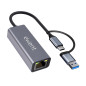 Adaptador de red usb tipo c - usb 3.2 a rj45 ewent 15cm - macho - hembra - gris
