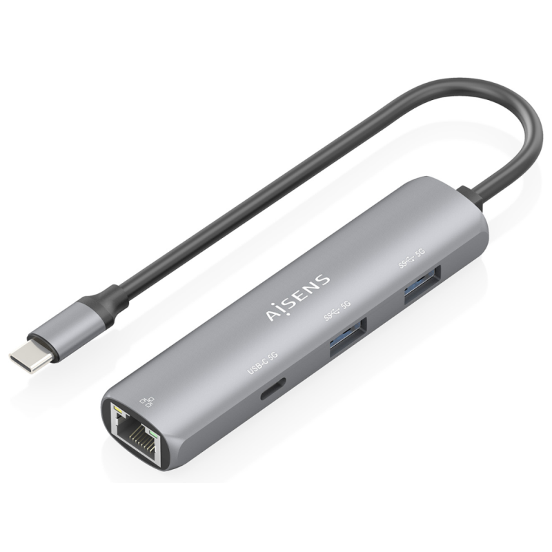 AISENS Dock USB-C A Ethernet Gigabit + Hub 1xUSB-C+2xUSB-A, Gris, 15cm