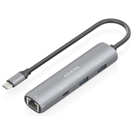 AISENS Dock USB-C A Ethernet Gigabit + Hub 1xUSB-C+2xUSB-A, Gris, 15cm