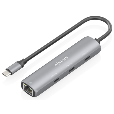 AISENS Dock USB-C A Ethernet Gigabit + Hub 3xUSB-C, Gris, 15cm