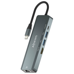 AISENS USB-C Dock 5 en 1, USB-C a 1xHDMI, 1xRJ45, 2xUSB, 1xPD, Gris, 1