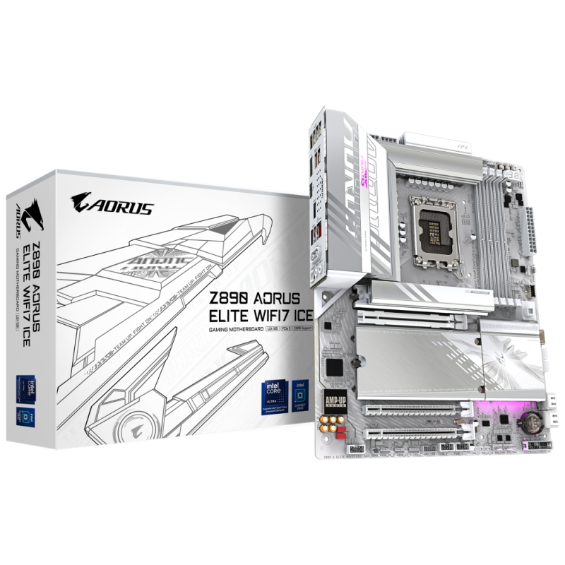 GIGABYTE Placa base Z890 AORUS ELITE WIFI7 ICE - Compatible con CPUs Intel Core Ultra (Serie 2), VRM de 16+1+2 fases, hasta 8800
