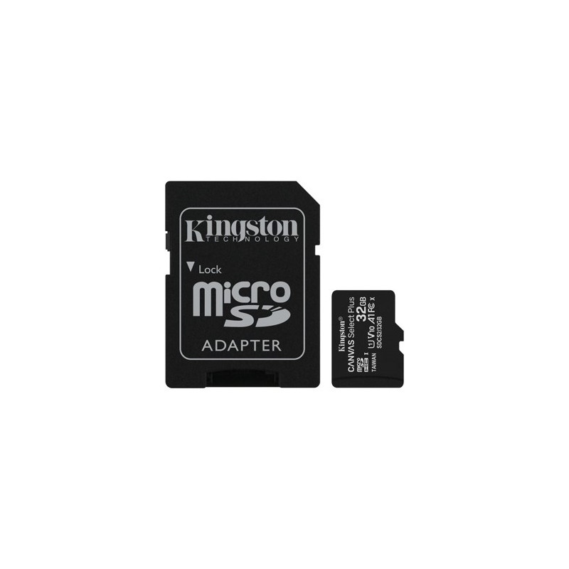Tarjeta memoria micro secure digital sd hc 32gb kingston canvas select plus clase 10 uhs - 1 + adaptador sd
