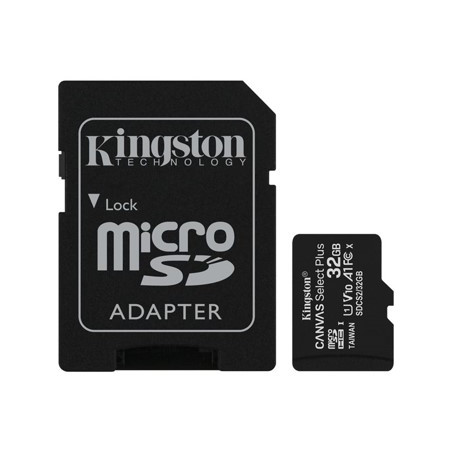 Tarjeta memoria micro secure digital sd hc 32gb kingston canvas select plus clase 10 uhs - 1 + adaptador sd