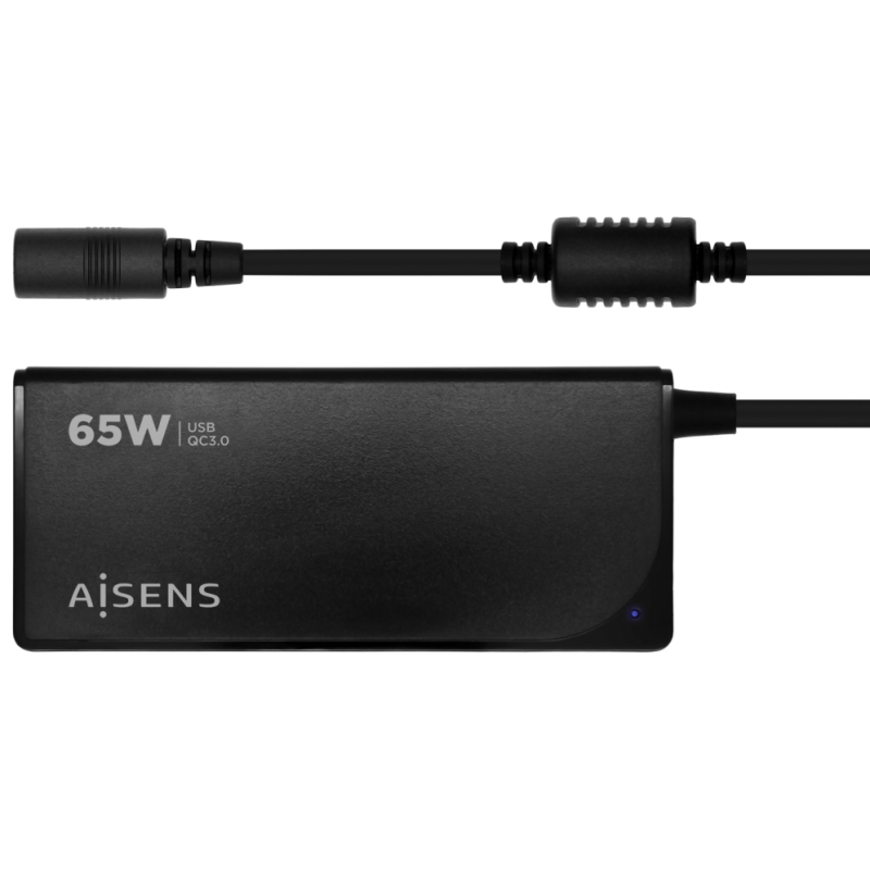 AISENS Cargador 65 W Automatico Universal Multitension Para Portatil Con 9 Conectores + USB-A QC.3.0