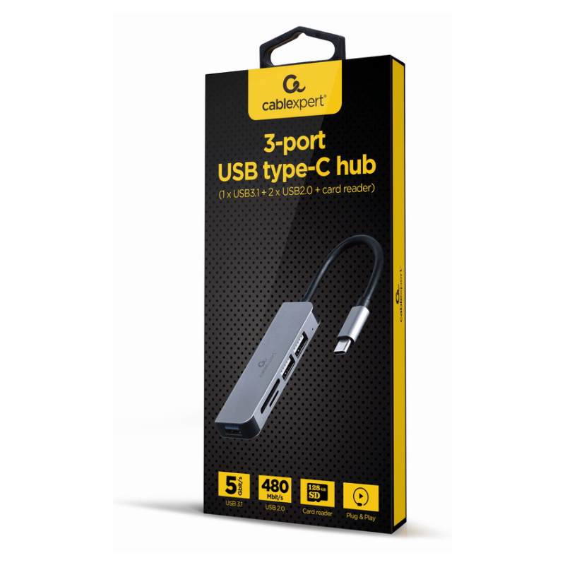 Gembird UHB-CM-CRU3P1U2P2-01 base para portátil y replicador de puertos Alámbrico USB 3.2 Gen 1 (3.1 Gen 1) Type-A Plata
