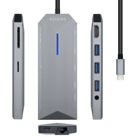 AISENS USB-C Dock 9 en 1, USB-C a 1x HDMI, 1xRJ45, 3x USB, 1x PD, 1x A