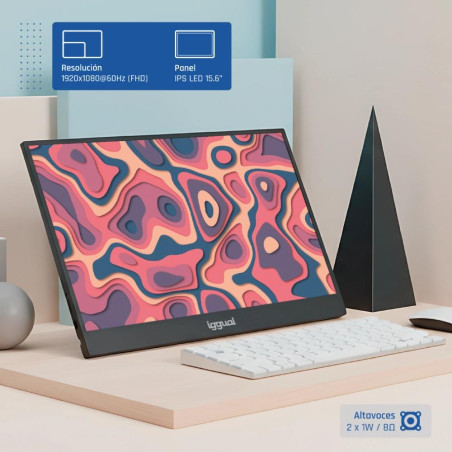 iggual Monitor portátil 15,6 IPS FHD USB-C funda