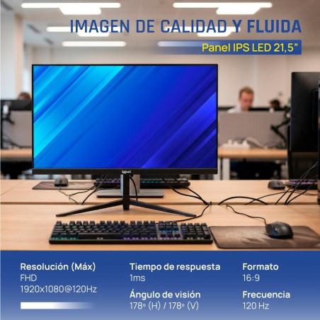 iggual Monitor 21,5 IPS 1ms FHD 120Hz VGA HDMI DP