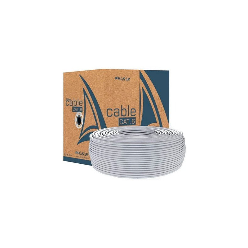 Bobina cable red solido phasak utp cat.6 awg23 cca 100m gris phr 6100