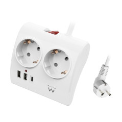Regleta ewent 2 tomas shucko 2 puertos usb tipo a 1 puerto usb tipo c 