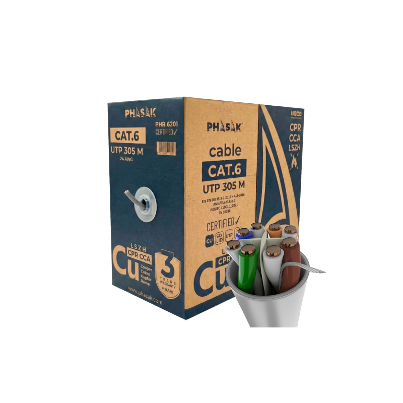 Bobina cable red phasak utp cat.6 lszh certificacion cpr (ignifugo) cca 305m gris phr 6201