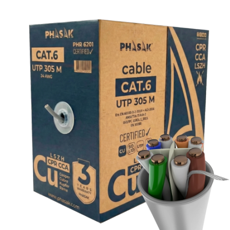 Bobina cable red phasak utp cat.6 lszh certificacion cpr (ignifugo) cc
