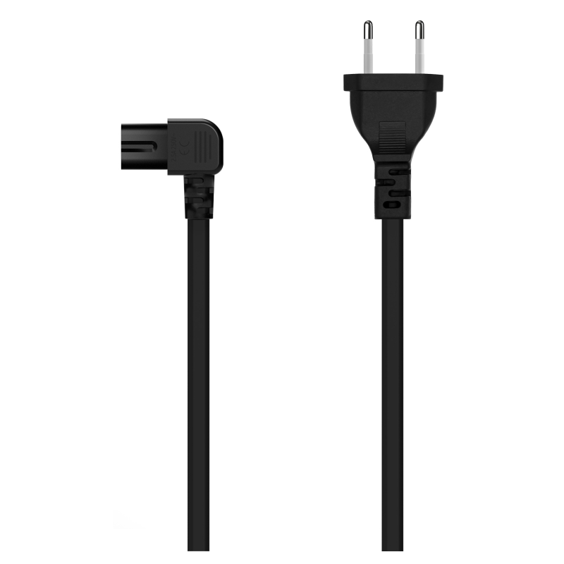 AISENS Cable Alimentación Acodado Forma 8, CEE7/16/M-C7/H, Negro, 1.8M