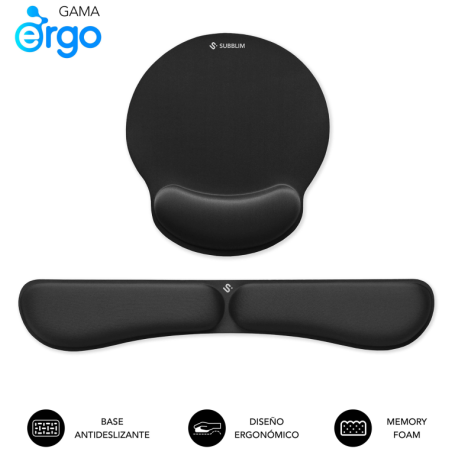 SUBBLIM Pack Alfombrilla de Ratón Ergonómica + Reposamuñecas Teclado –