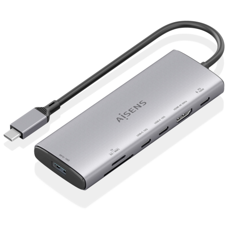 AISENS USB-C Dock 7 en 1, USB-C a 1xHDMI, 1xUSB-A 10G, 2xUSB-C 10G, 1xSD, 1xMicroSD, 1xUSB-C PD 100W, Gris, 20cm