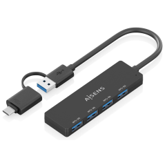 AISENS Hub USB 3.1 USB-C USB-A, USB-C/M+USB-A/M-4xTIPO A/H, Negro, 15c