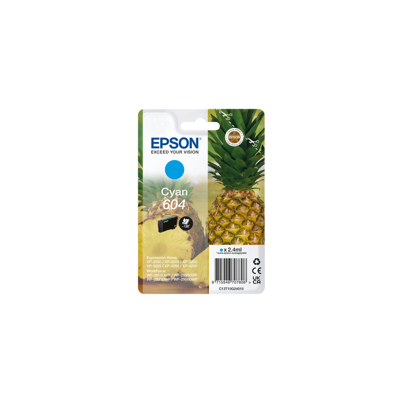 Cartucho epson 604 cian c13t10g24010 xp2200 wf - 2910 piña