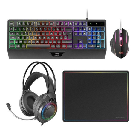 Kit teclado + raton mars gaming mcp124profr rgb negro + auriculares y 
