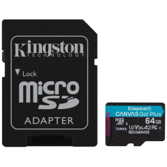 Kingston Technology Tarjeta microSDXC Canvas Go Plus Gen4 de 64 GB, 20