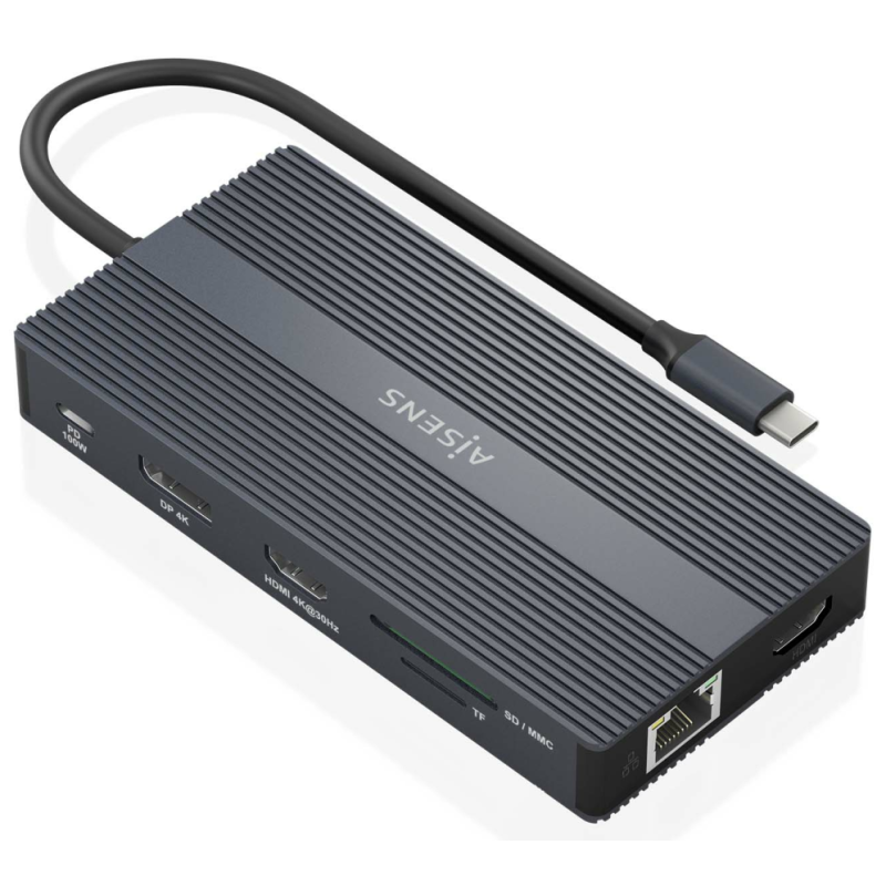 AISENS ASUC-12P017-GR base para portátil y replicador de puertos Alámbrico USB 3.2 Gen 1 (3.1 Gen 1) Type-C