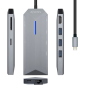 AISENS USB-C dock 8 en 1, USB-C a 1xHDMI, 1xRJ45, 3xUSB, 1xPD, 1xSD, 1xMicroSD, Gris, 15 cm