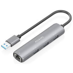 AISENS USB3.0 Dock USB-A A Ethernet Gigabit + Hub 3xUSB-A, Gris, 15cm