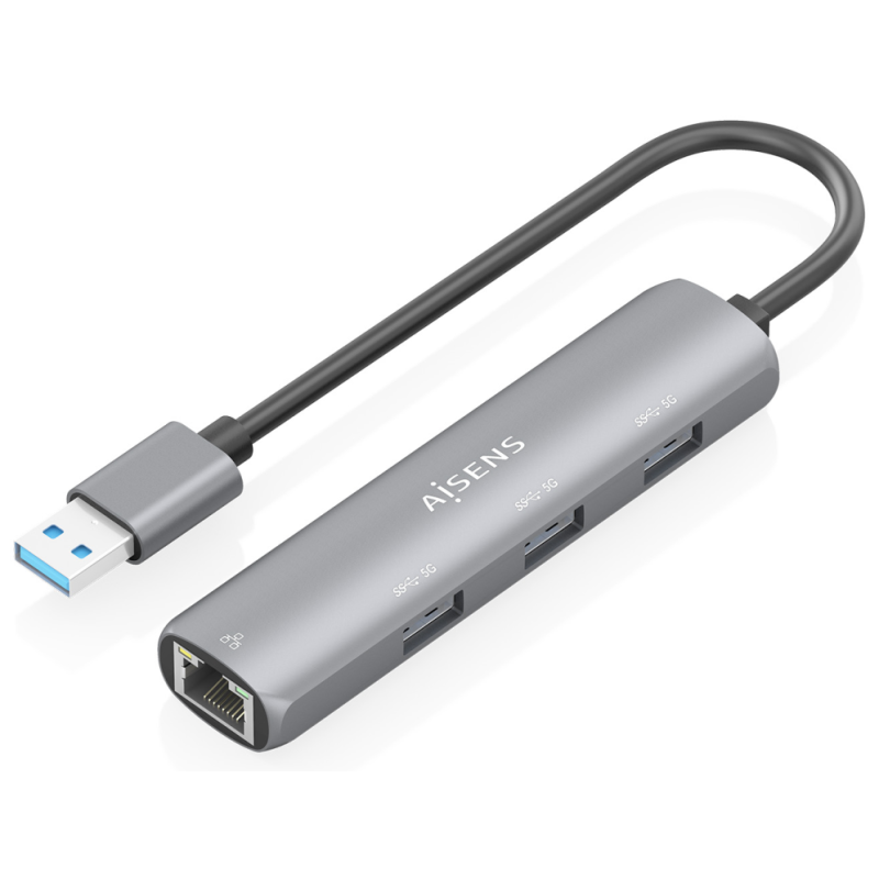 AISENS USB3.0 Dock USB-A A Ethernet Gigabit + Hub 3xUSB-A, Gris, 15cm