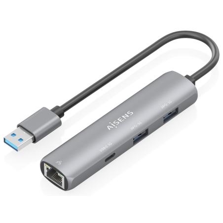AISENS USB3.0 Dock USB-A A Ethernet Gigabit + Hub 1xUSB-C+2xUSB-A, Gri