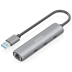 AISENS USB3.0 Dock USB-A A Ethernet Gigabit + Hub 3xUSB-C, Gris, 15cm