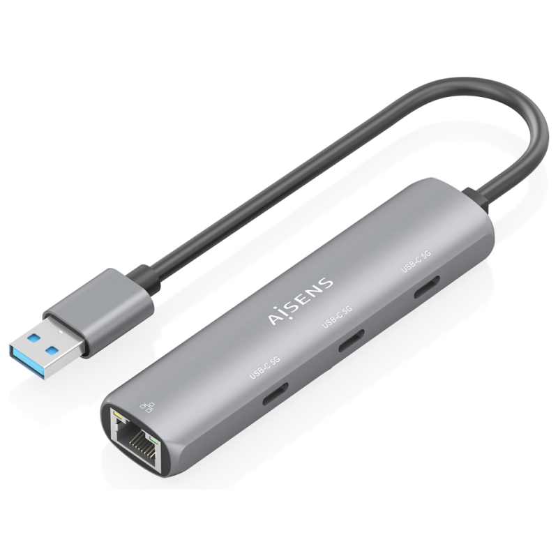 AISENS USB3.0 Dock USB-A A Ethernet Gigabit + Hub 3xUSB-C, Gris, 15cm