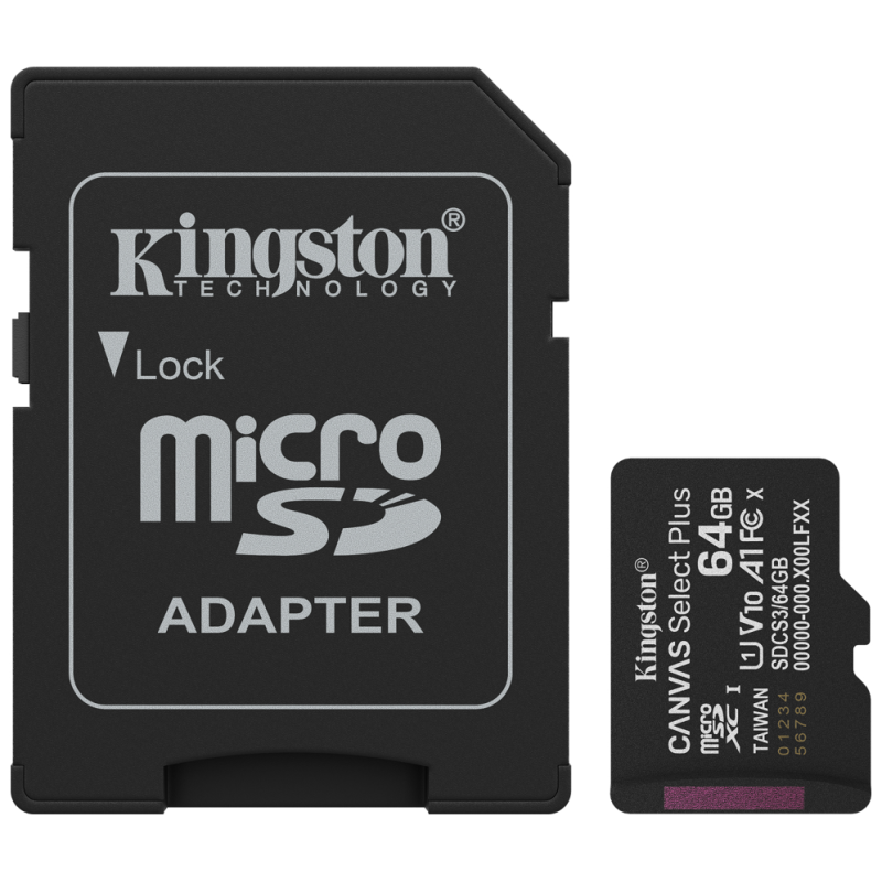 Kingston Technology 64GB microSDXC Canvas Select Plus Gen3 100MB/s A1 (Incluye adaptador de SD)