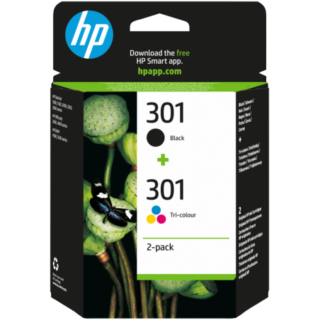 HP Pack de ahorro de 2 cartuchos de tinta original 301 negro/Tri-color