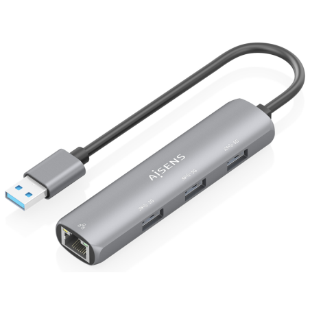 AISENS USB3.0 Dock USB-A A Ethernet Gigabit + Hub 3xUSB-A, Gris, 15cm