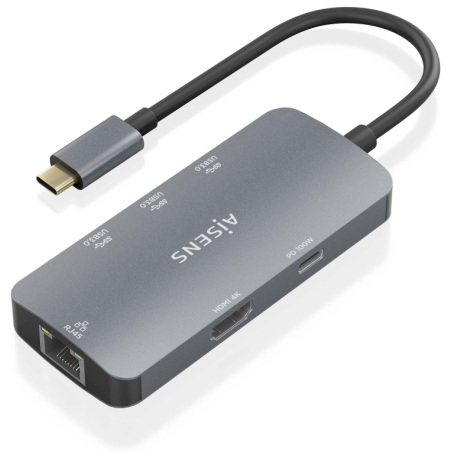 AISENS USB-C Dock 6 En 1, USB-C a 1xHDMI, 1xRJ45, 3xUSB-A, 1xUSB-C PD,