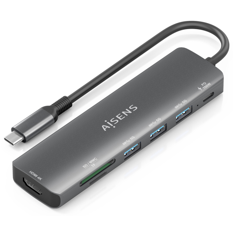AISENS ASUC-7P025-GR base para portátil y replicador de puertos Alámbrico USB 3.2 Gen 1 (3.1 Gen 1) Type-C
